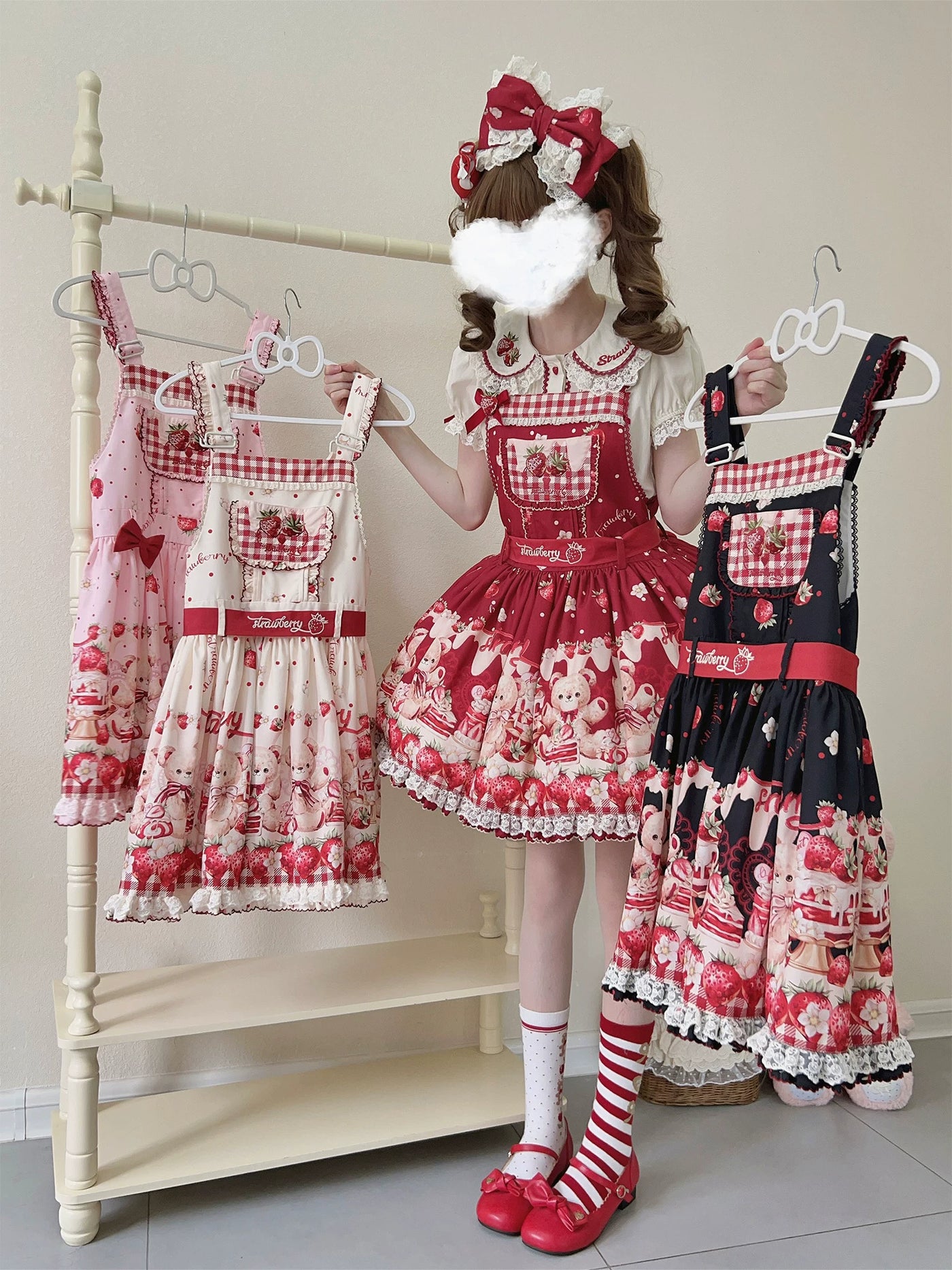 Velvet Strawberry - Sweet Printed Pinafore JSK Dress Set - detail view 2