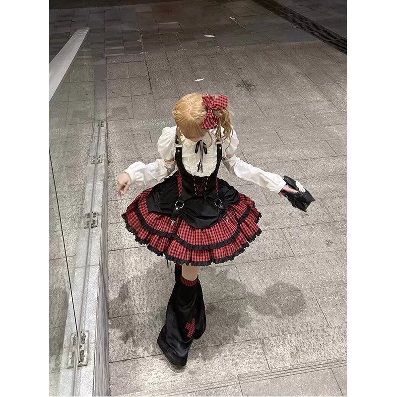 Creamy - Rock Idol - Punk Lolita Outfit Set with a Red-and-Black Plaid Skirt