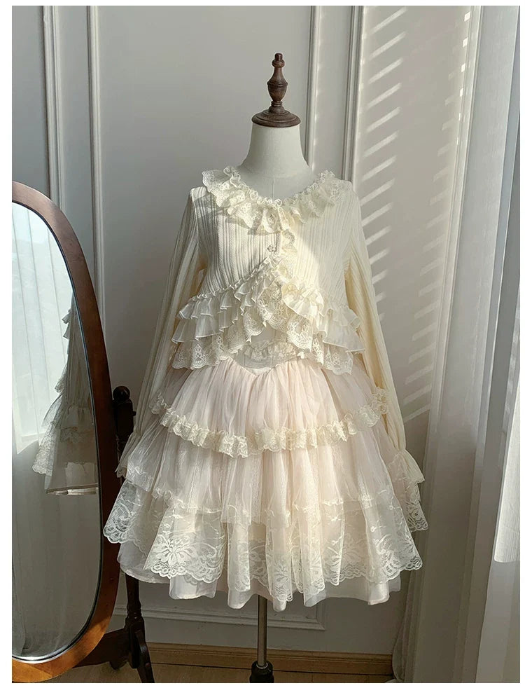 With PUJI - Bloom Period - Elegant Lolita Bolero, Layered Lace Ruffles