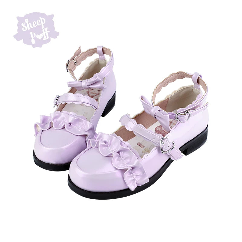 Sheep Puff Melulu Lolita shoes in rare color, featuring cute puff design and detailed embroidery, perfect for stylish lolita fashion.