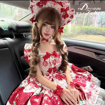 Mengfuzi - Strawberry Pear - Strawberry Handle Picture Sweet Lolita Dress