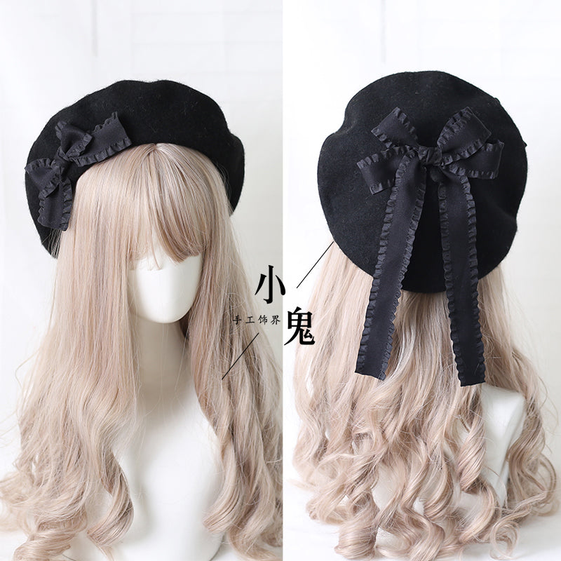 Xiaogui - Sweet Bow Multicolors Lolita Wool - Beret Headwear