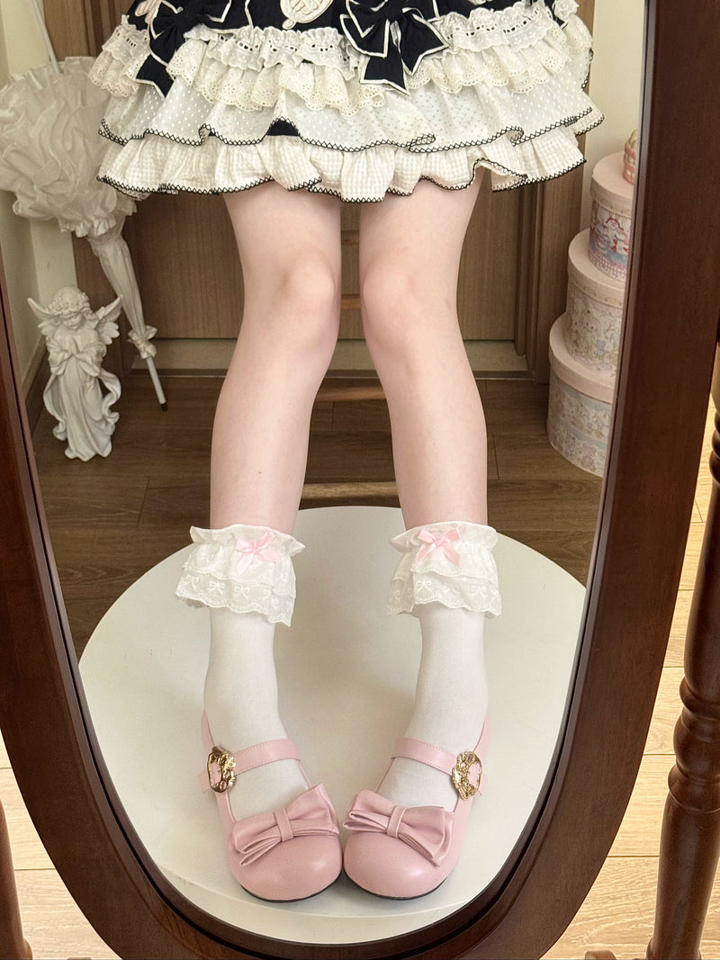 Fantasy Doll - Lace Bow - Mid-Calf Socks with Lace Cuffs