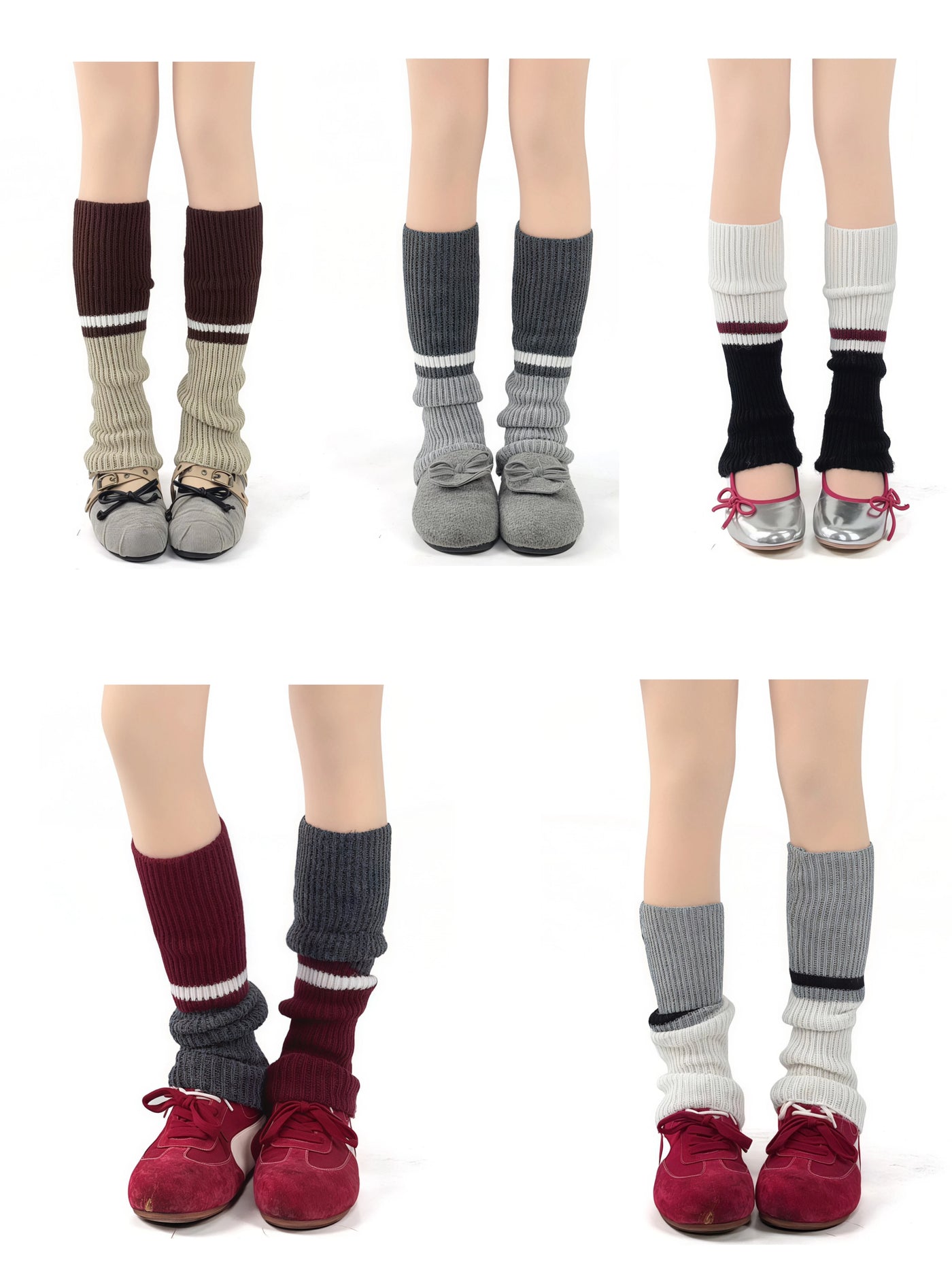 White Socks - Color-Block Slouch - Ribbed Color-Block Socks with Stripe Bands