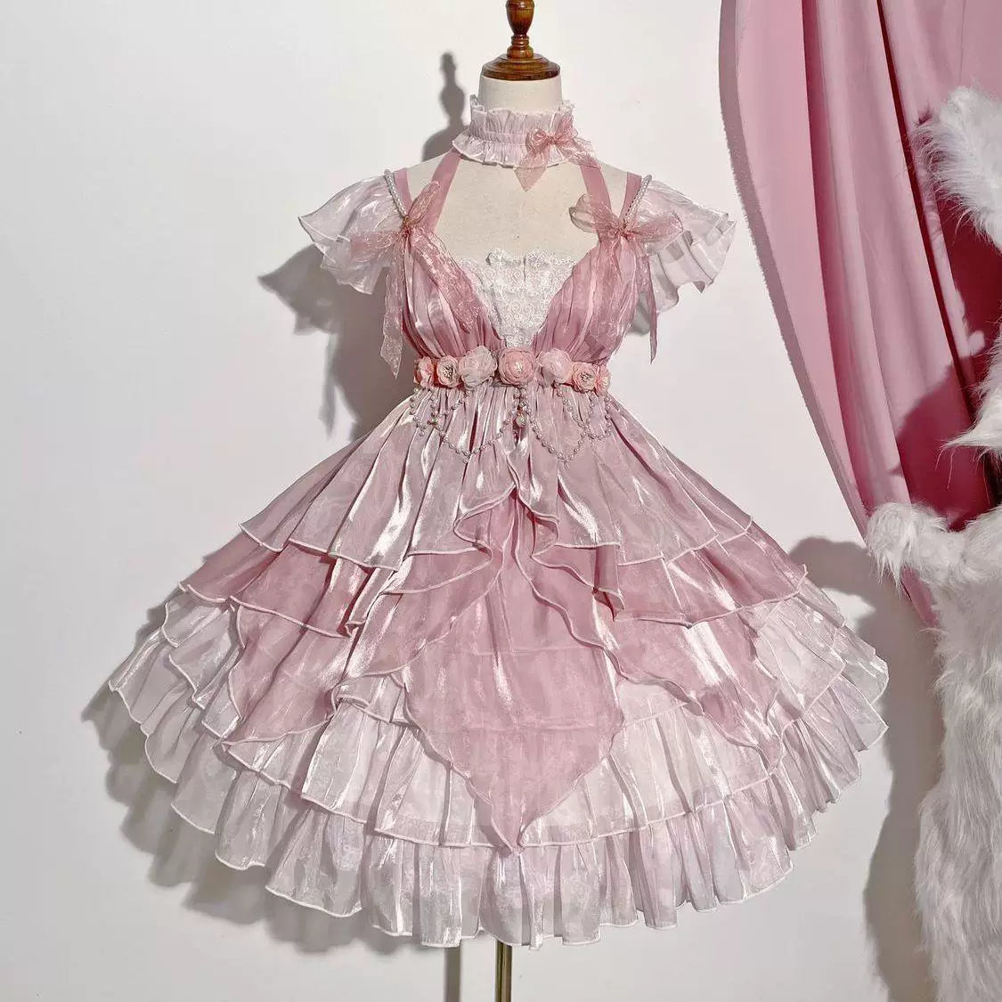 Sweetheart Dream Machine - Little Flower Fairy - Pink JSK with Layered Ruffles and Oversized Bow