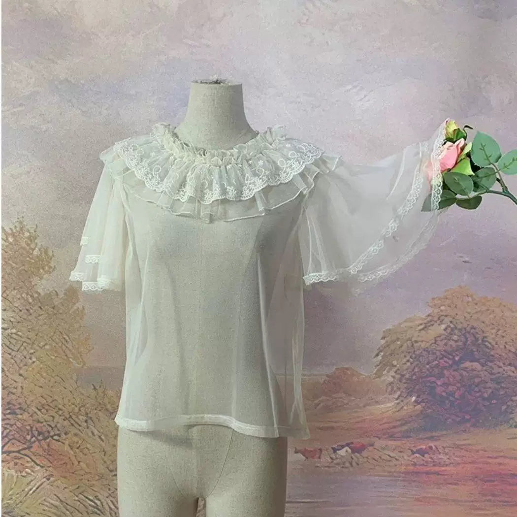 Sweetheart Dream Machine - Double Flutter Sleeve - Inner Layer Top with Mesh Lace