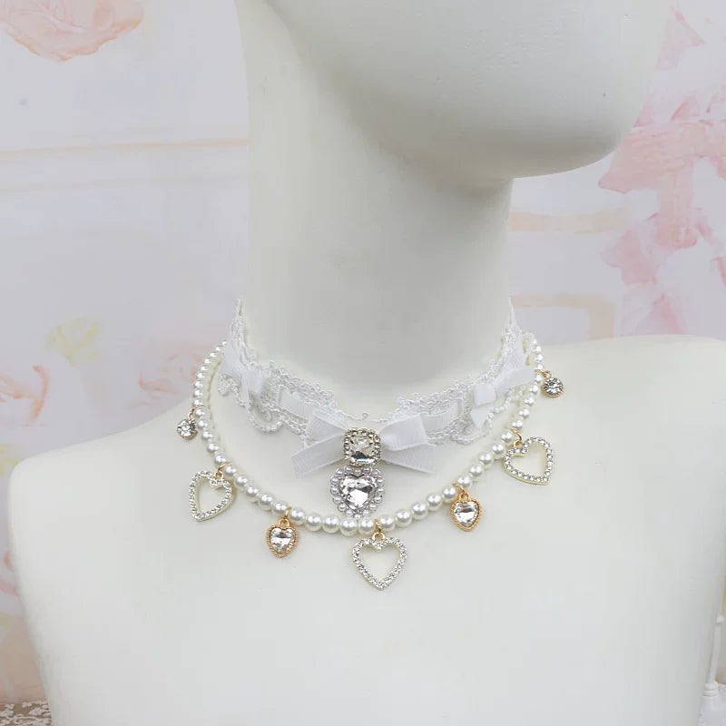 Independent Brand - Heart Pearl Bow - Necklaces, Bracelets and Collars with Heart Charms