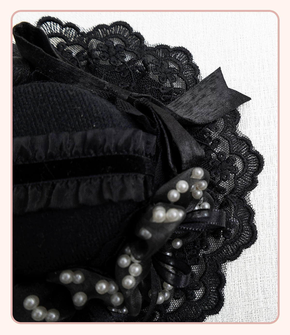Stardust Rose - A035 Black Lace - Black Lace Headwear and Hand Sleeves with Ribbon Bows