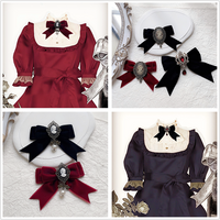 Independent Brand - Cameo Lace - Lace Bow Brooch with Long Ribbon Tails - 13 white lace (pin version)