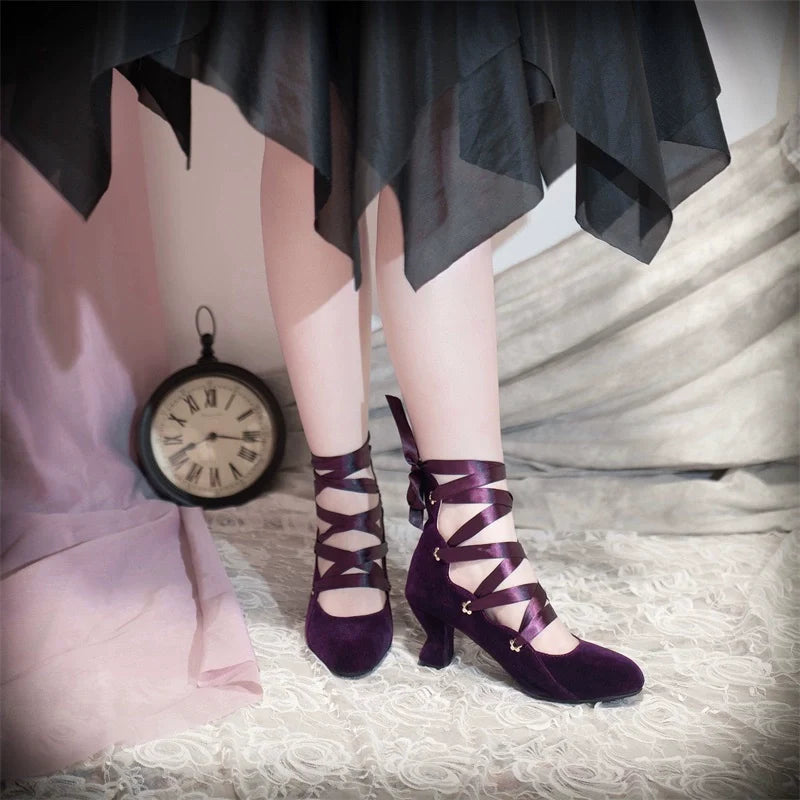 MR.Qiutian - Forbidden Dance - Velvet Lolita Shoes with Adjustable Lace-Up Straps - product detail 7