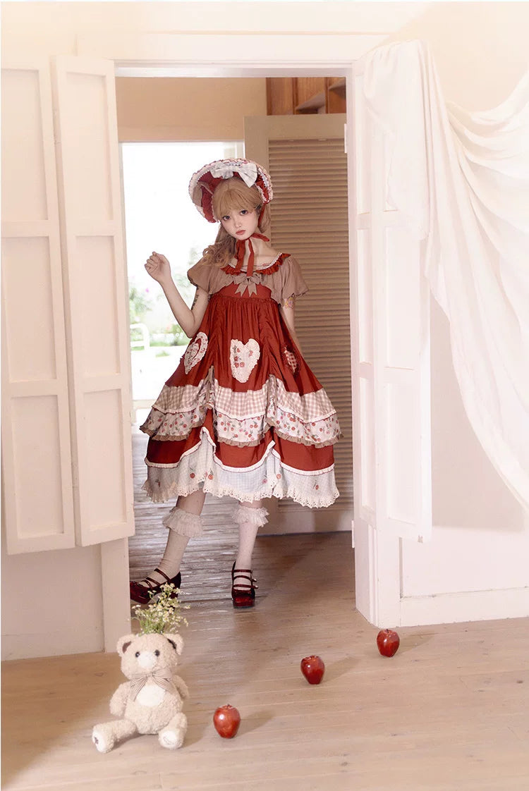 Baozi Pig - Cherry Pastoral - Red OP Dress with Cherry Print