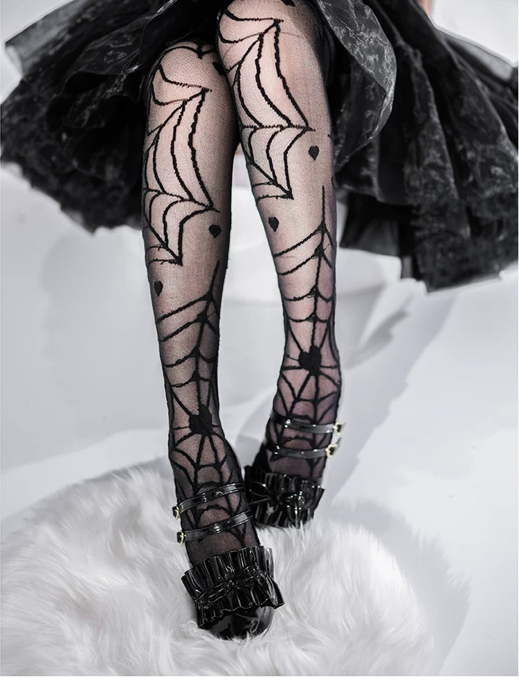 roji roji - Clotho's Heart - Sheer Over-the-Knee Socks with Spiderweb and Heart Motifs