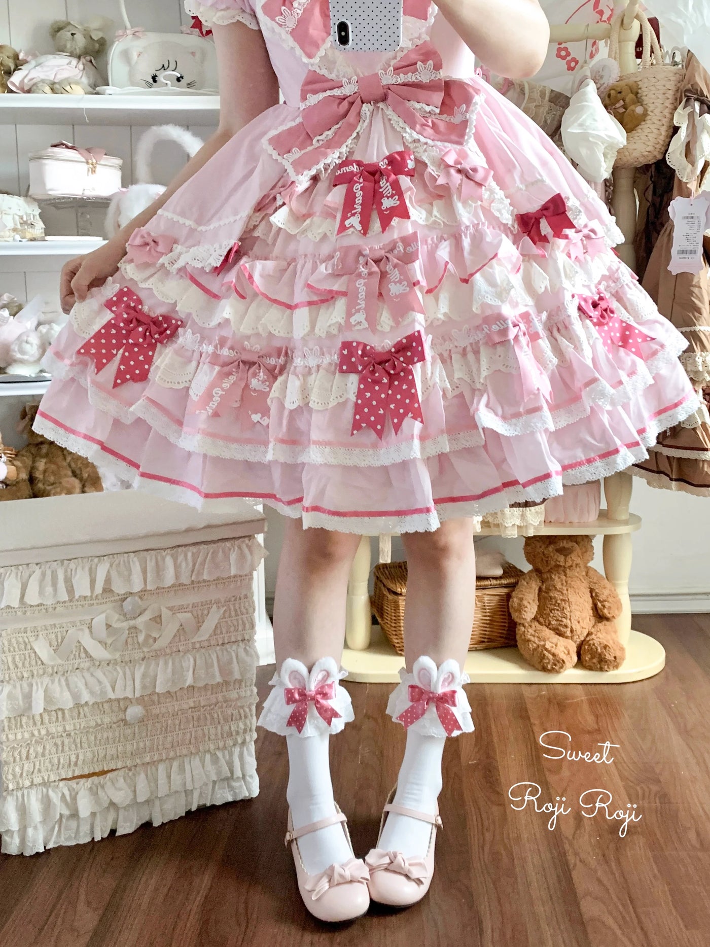 Roji Roji - Sweet Lolita Cotton Socks - Bunny Ear & Ribbon Bow Socks
