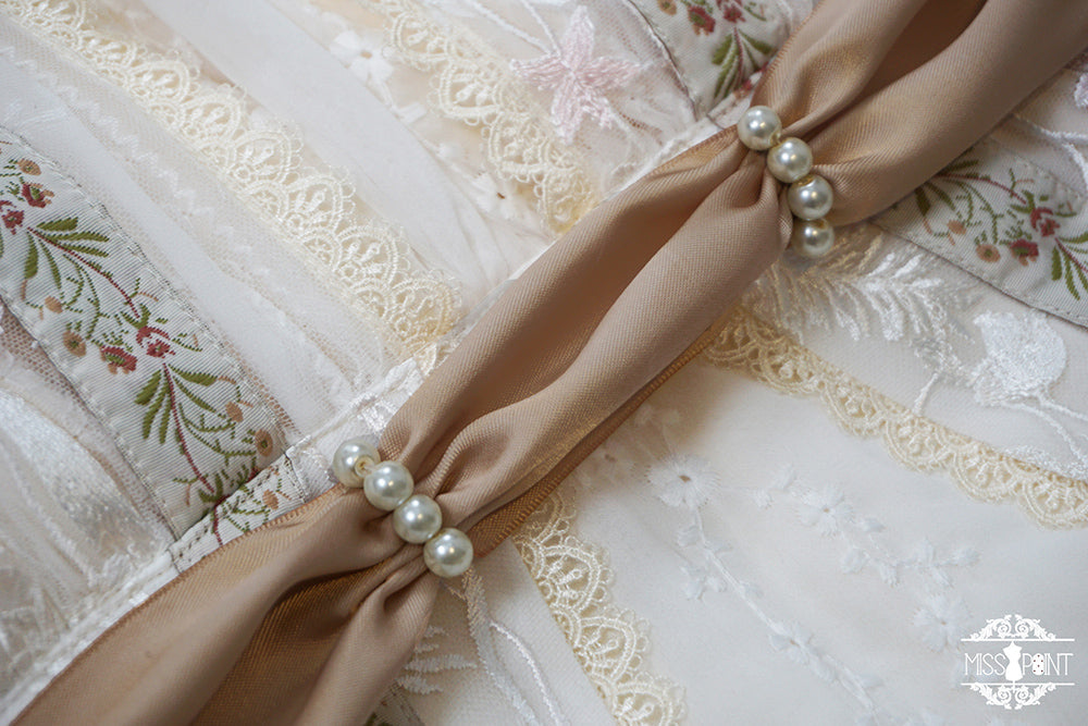 The Sally Gardens - Multicolors Ribbon Lolita Sash matcha ribbon beaded sash
