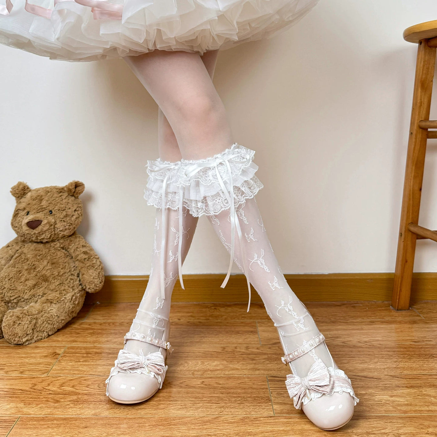 Chubby Bear Tales - Ballet Bow Collection - Mesh socks with varied bow and lace details