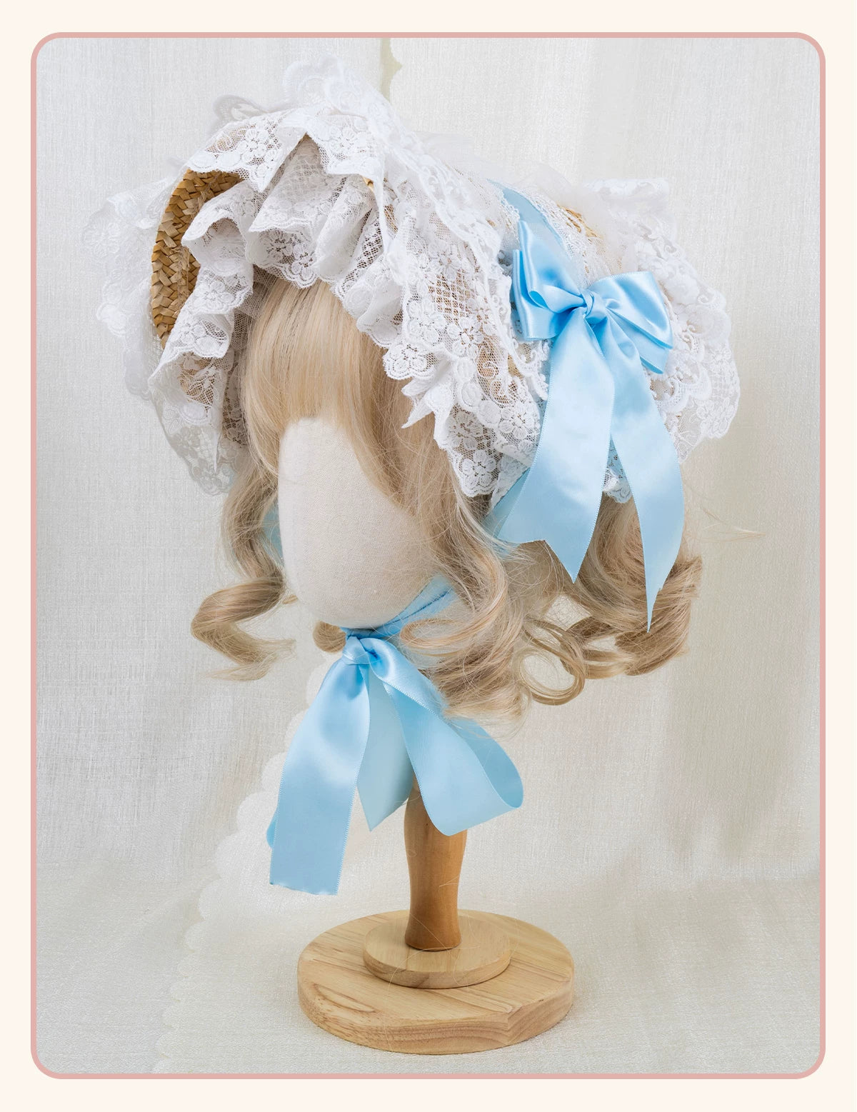 Stardust Rose - Garden Lace Bow - Flat Straw Hat with Lace Trim and Large Bow