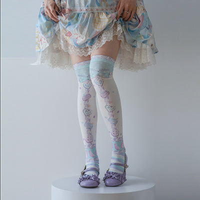 Roji Roji - Macaron Printed Lolita Knee - Stockings Socks