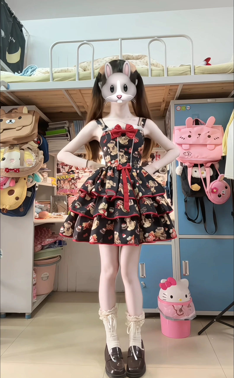 Sweet Bear Diary - Black Three-Piece Bow JSK Dress - detail view 3