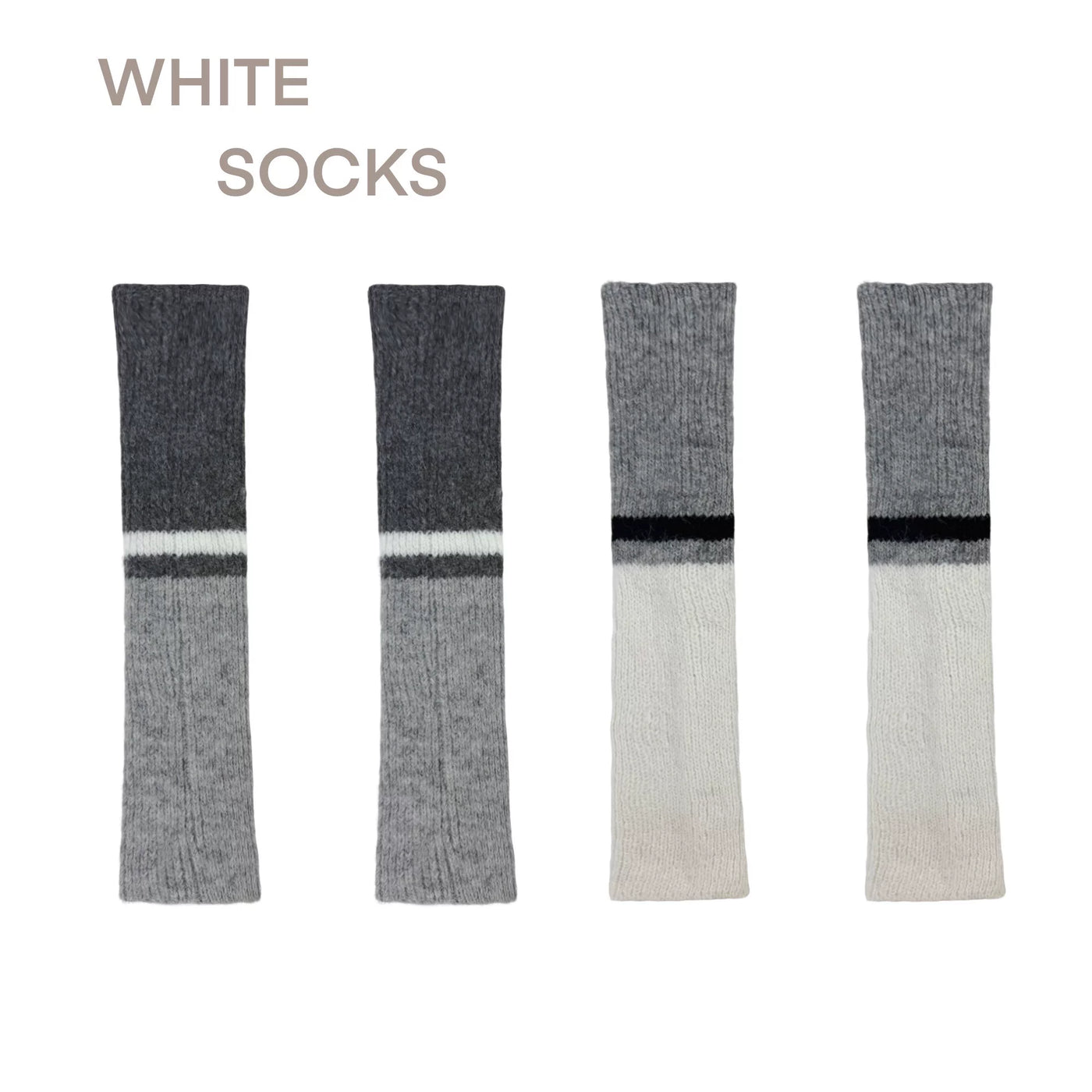 White Socks - Color-Block Slouch - Ribbed Color-Block Socks with Stripe Bands
