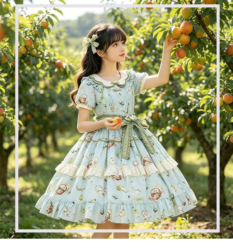 Yueele - Teal Storybook - Plus-Size Sweet Lolita OP Dress - detail view 6