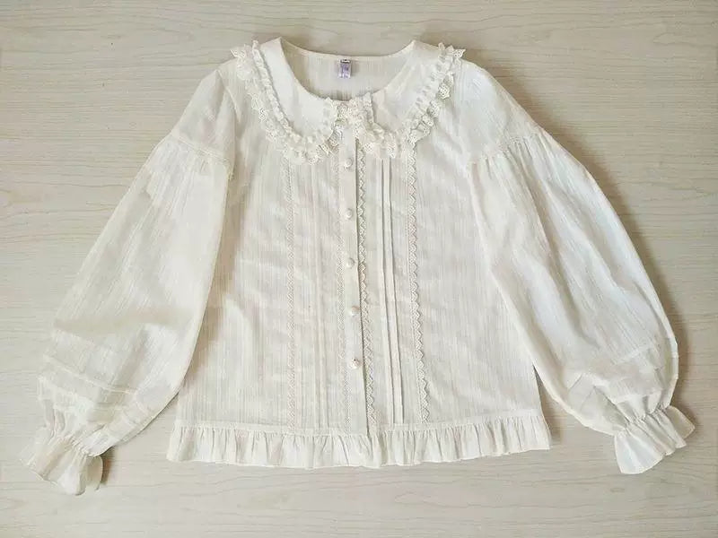 Sweetheart Dream Machine - Orchid Lane - Long-Sleeve Blouse with Lace Peter Pan Collar