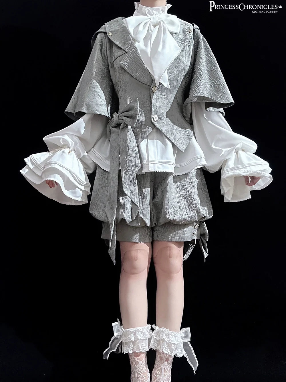 Princess Chronicles - Rabbit Hunting Glacier Gray - Vintage Lolita Grey Coat Kawaii Rabbit Ear Set