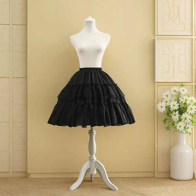 Adjustable High-Volume Hooped Lolita Petticoat - 55 cm — Black (For Dresses 100-105 cm Long)