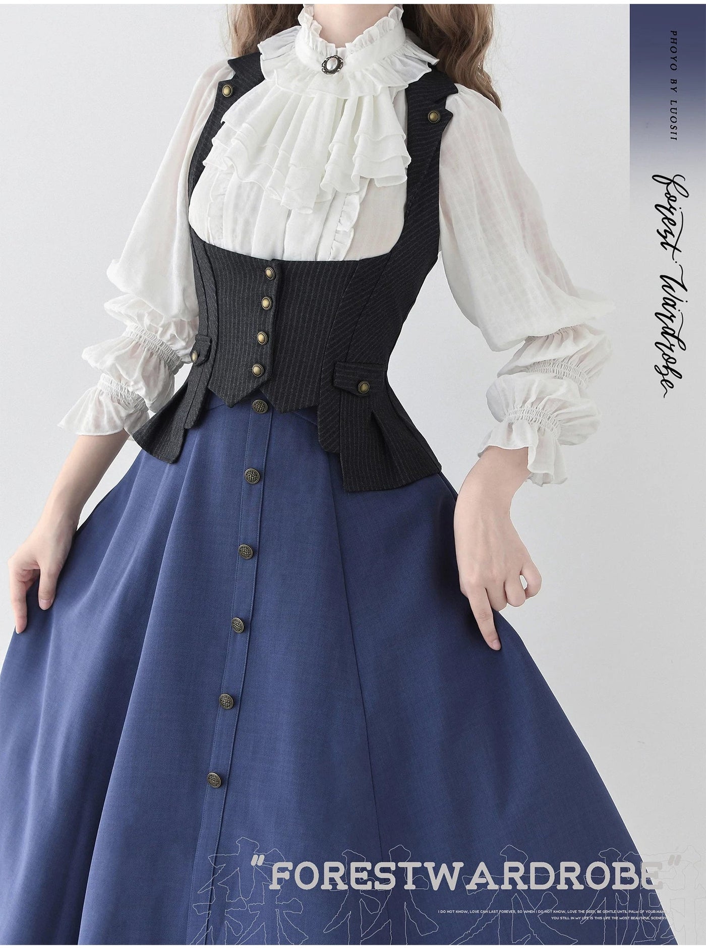 Forest Wardrobe - Misty Forest - White Classic Lolita Long Sleeve Blouse, Detachable Jabot