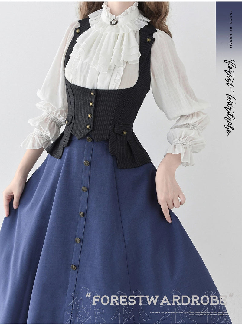 Forest Wardrobe - Misty Forest - White Classic Lolita Long Sleeve Blouse, Detachable Jabot