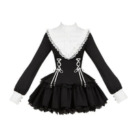 With PUJI - Doki! - Sweet Lolita OP Dress, Pockets - Black long-sleeve OP In stock / S