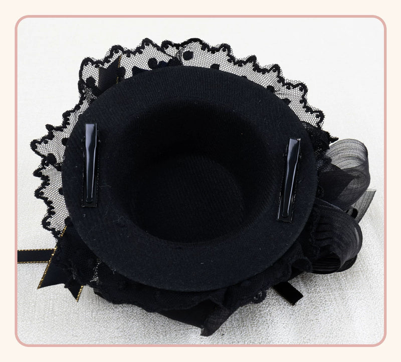Stardust Rose - Dark Gothic - Black-and-Gold Mini Hat Hair Accessory with Layered Bows