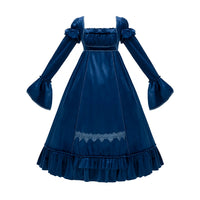 With PUJI - Candlelight Feast - Lolita OP Dress, Ruffle Trim & High-waist Silhouette - Royal Blue High-waist Empire Ruffle OP Pre-stock In stock / S
