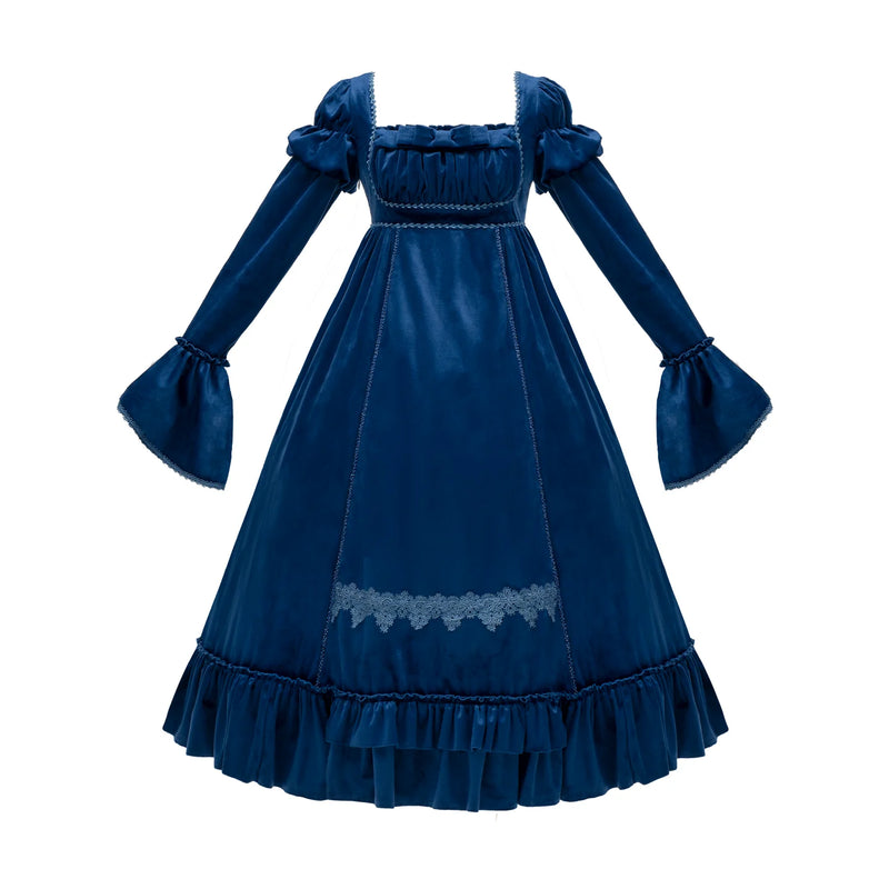 With PUJI - Candlelight Feast - Lolita OP Dress, Ruffle Trim & High-waist Silhouette detail view 8
