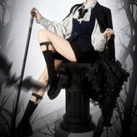 Independent Brand - Gothic Tiered Pagoda Lolita Parasol - Set: three-tier ruffle parasol + decorative sceptre