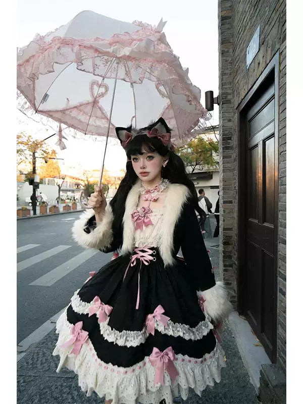 Creamy - Winter Ribbon Classic - JSK dress set with a black coat
