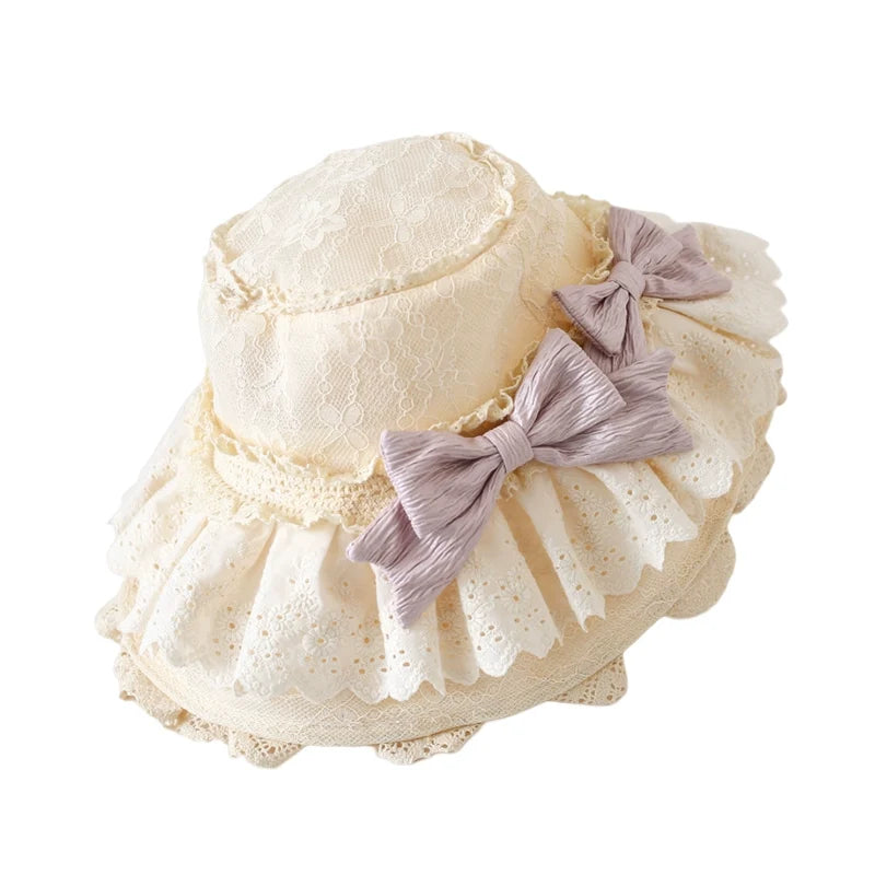 Xiaogui - Lace Lolit Sun Hat, Detachable Bows - Headwear