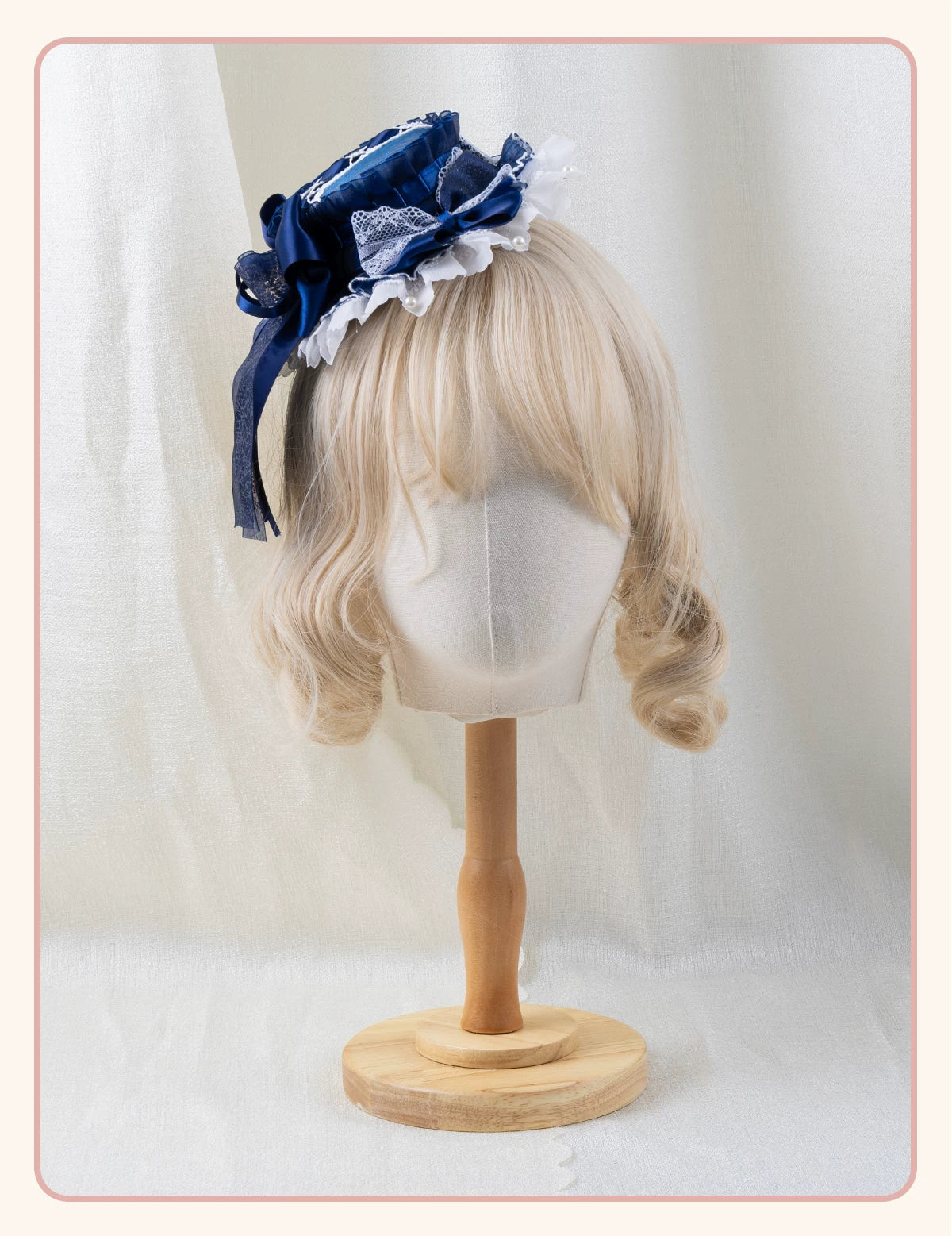Stardust Rose - A041 - Navy Lace Headwear with Ribbon Bows