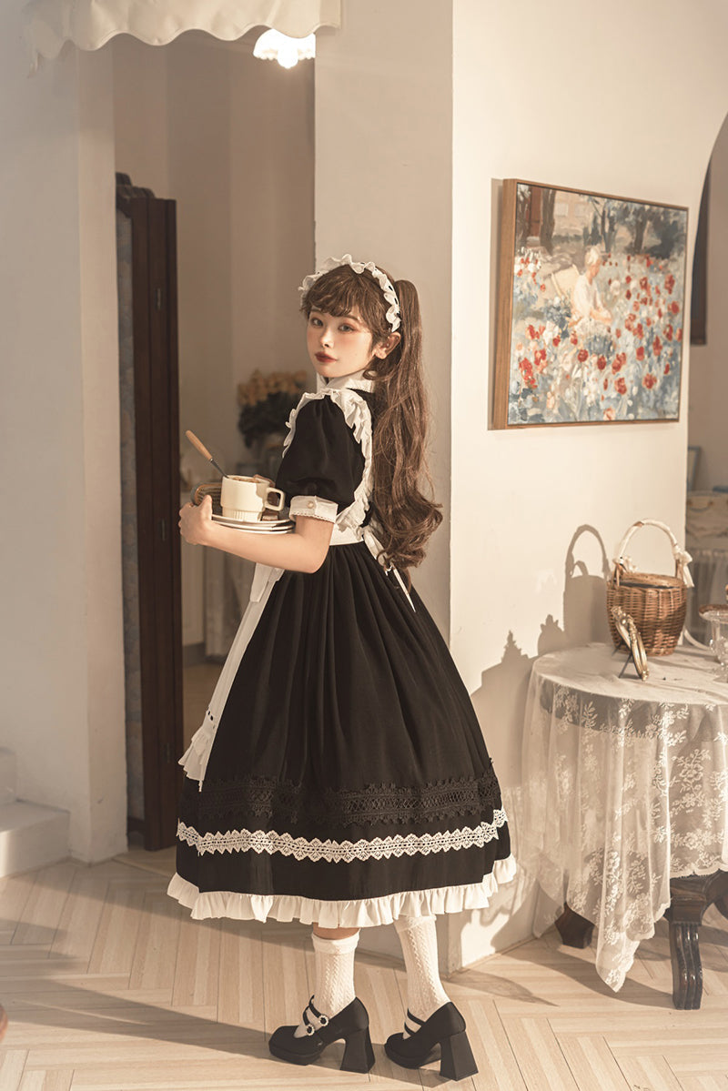 Your Princess - Maid Lolita Puff Sleeve Black Dress - OP Dress