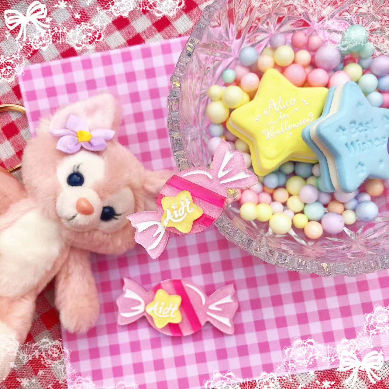Halloween Alice - Rainbow Candy - Sweet Lolita candy-shaped ring, brooch or hairclip with star details - product detail 8