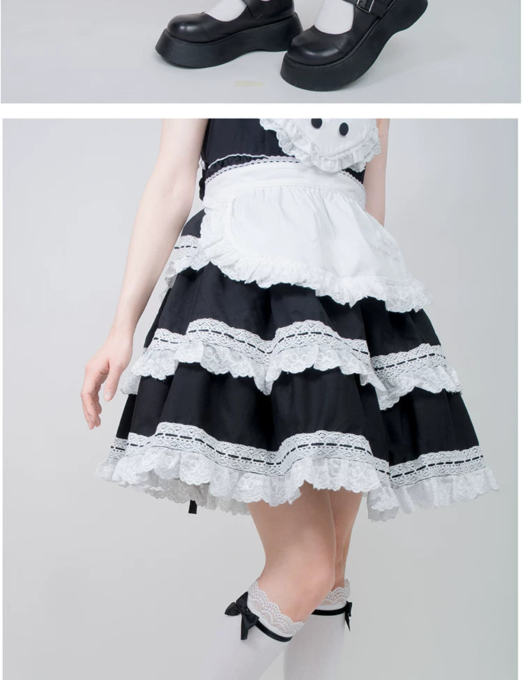 roji roji - Doll Bow Lace - Black or Pink Lace-Trimmed Socks in Three Lengths