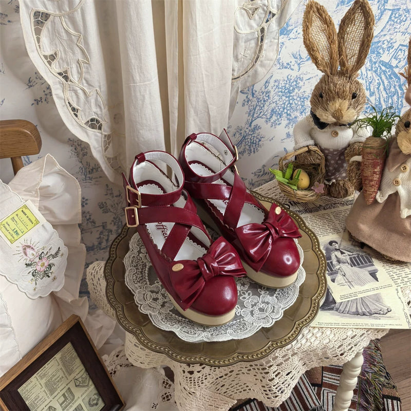 MODO Fairytale Town Large-Bow Platform Lolita Shoes – design details – view 5