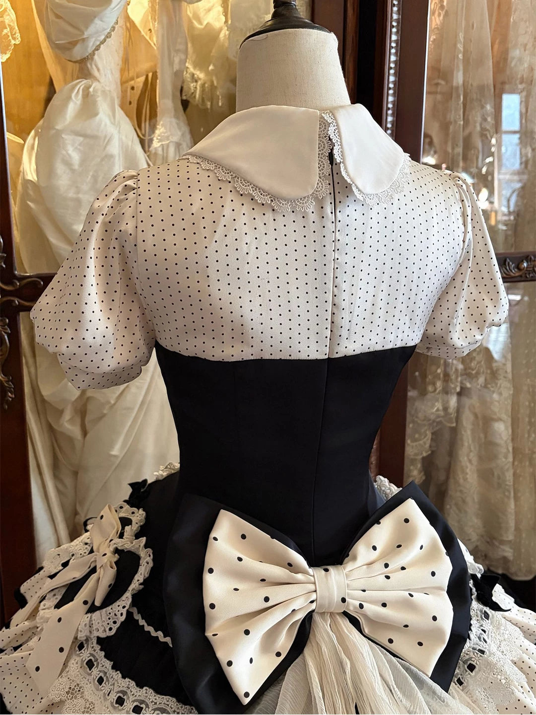 Creamy - Polka-Dot Princess - OP Dress with Layered Skirt and Bow Trim