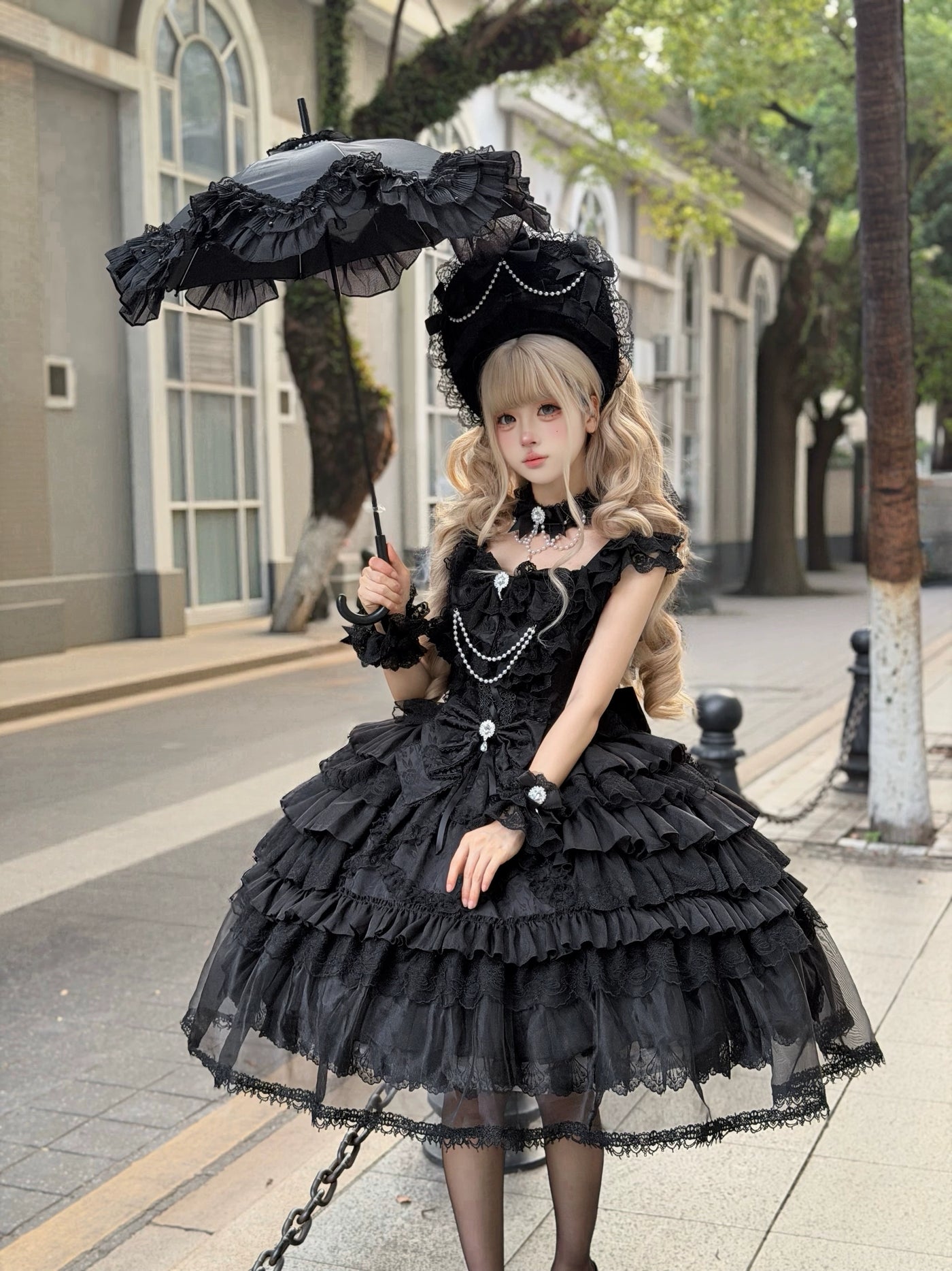 Matching black lace wrist cuffs for the Rose Oath JSK variant