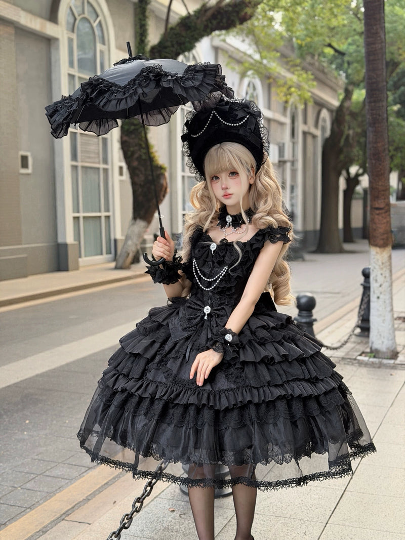 Matching black lace wrist cuffs for the Rose Oath JSK variant