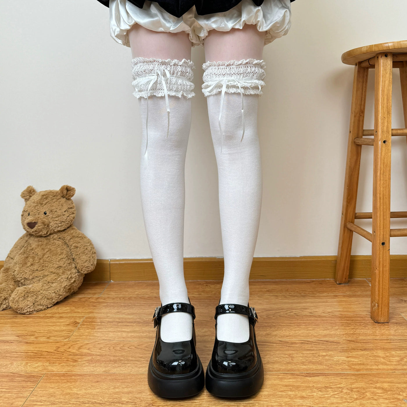 Chubby Bear Tales - Caramel Cocoa - Socks with Optional Lace-Up Ribbon Accents