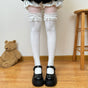 White socks with white ribbon, over-the-knee socks / One Size
