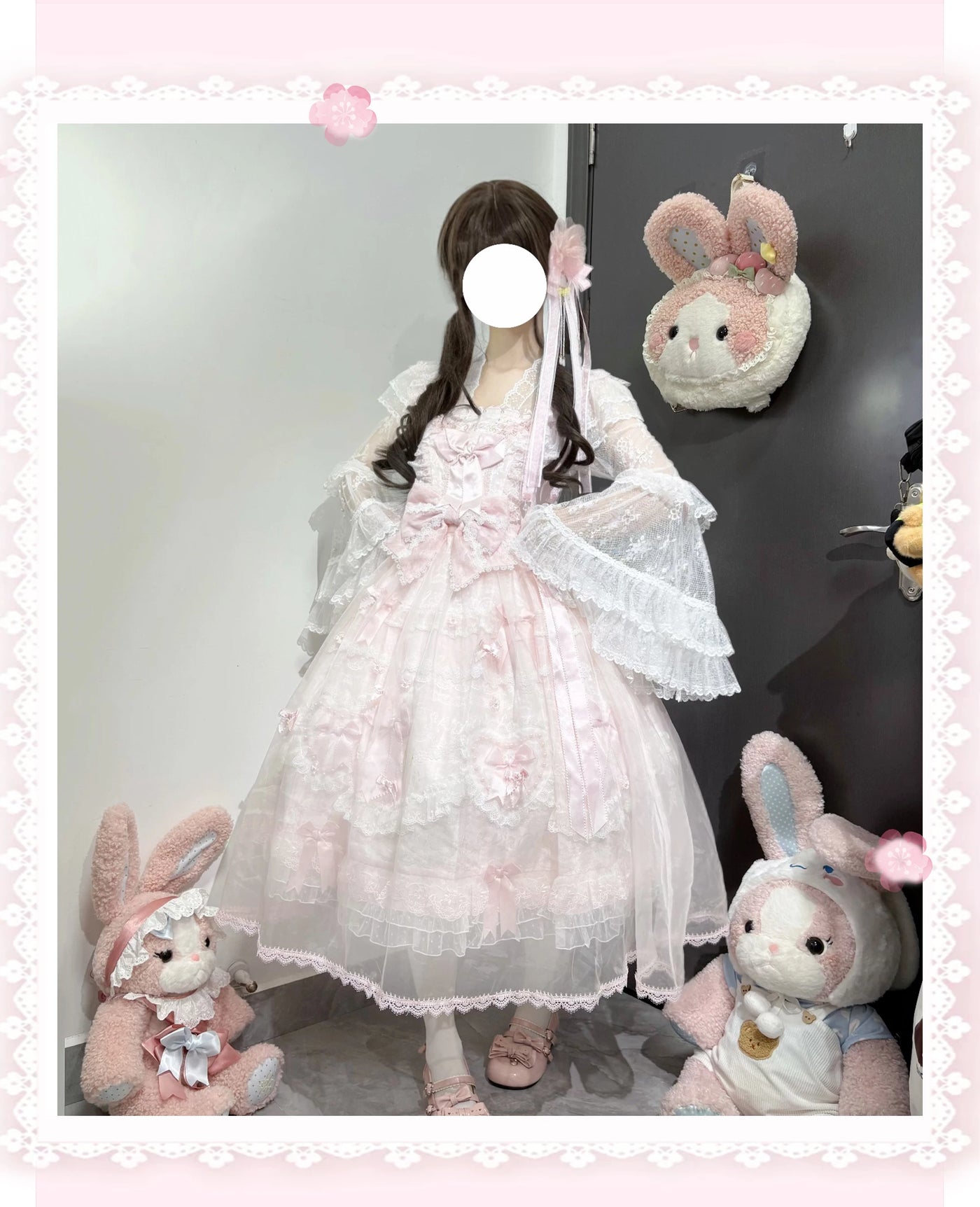 Cat Upon Cat - Moon Cage Tulle - Lace Long-Sleeve Inner Top with Tiered Ruffle Sleeves