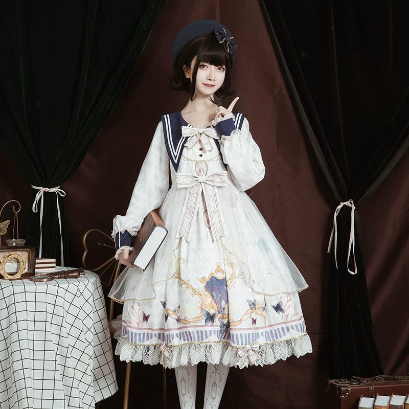 Elegant leopard print Lolita dress with butterfly accents, perfect for cute and daily wear, by Lolita Fetch.