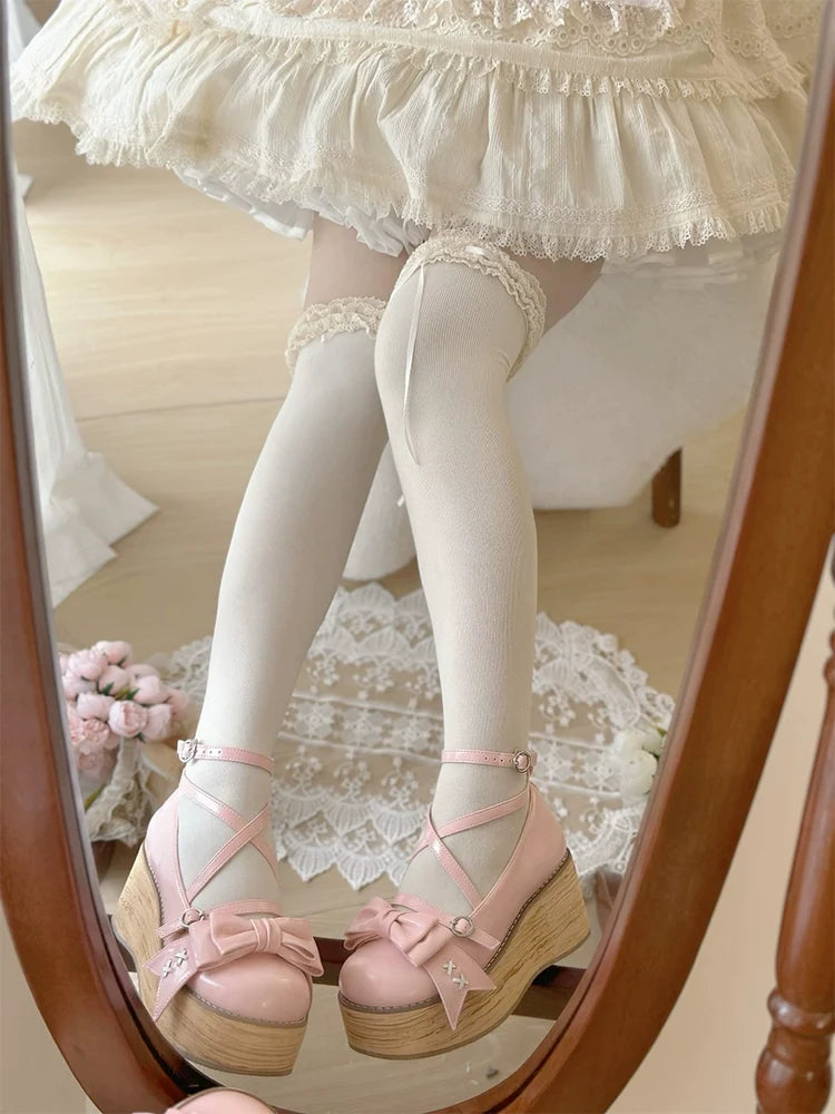 SeeYou - Sweet Cake - Sweet Lolita platform shoes with a round toe and large bow - product detail 6