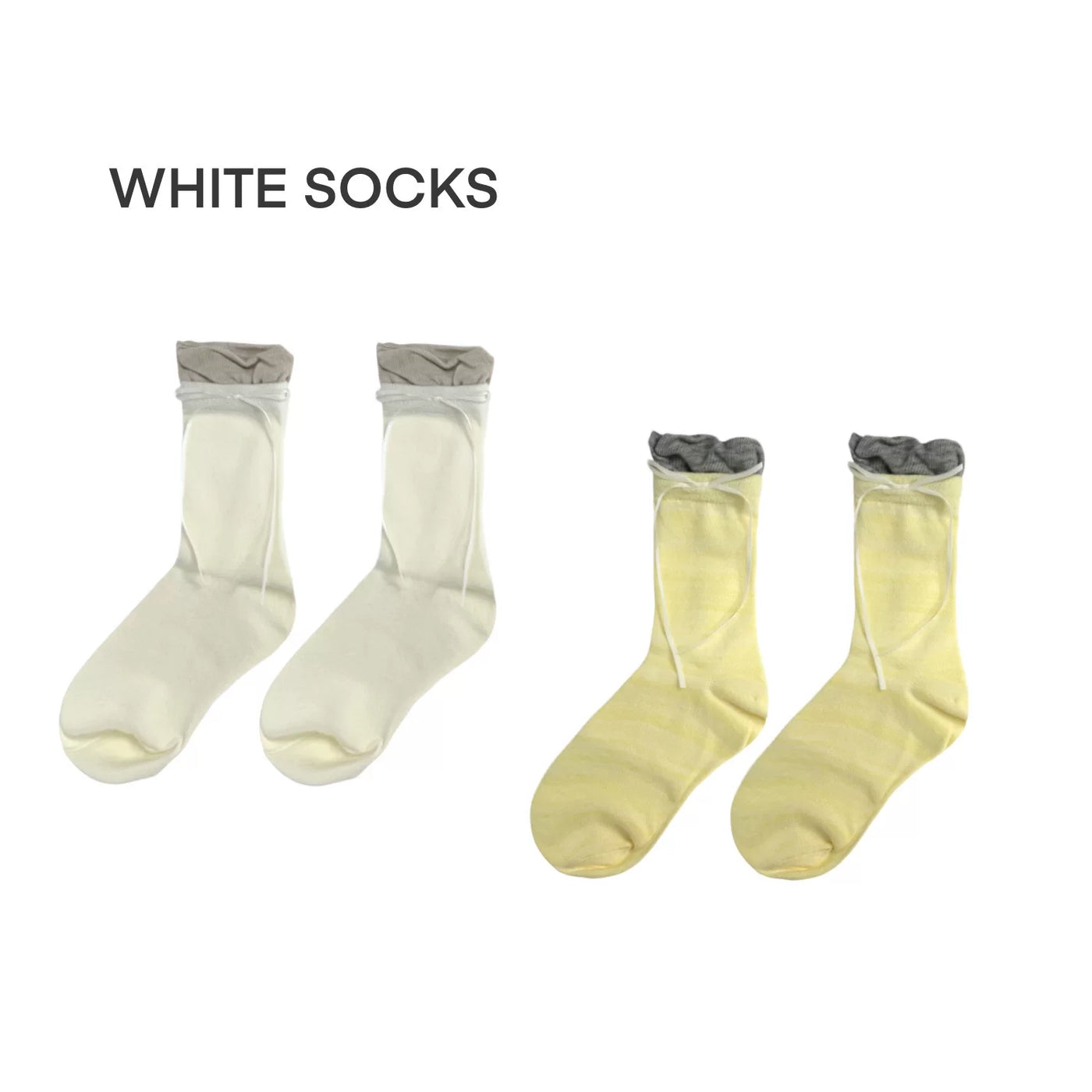 White Socks - Ballet Bow - Faux-Layered Calf Socks with Bow Ties